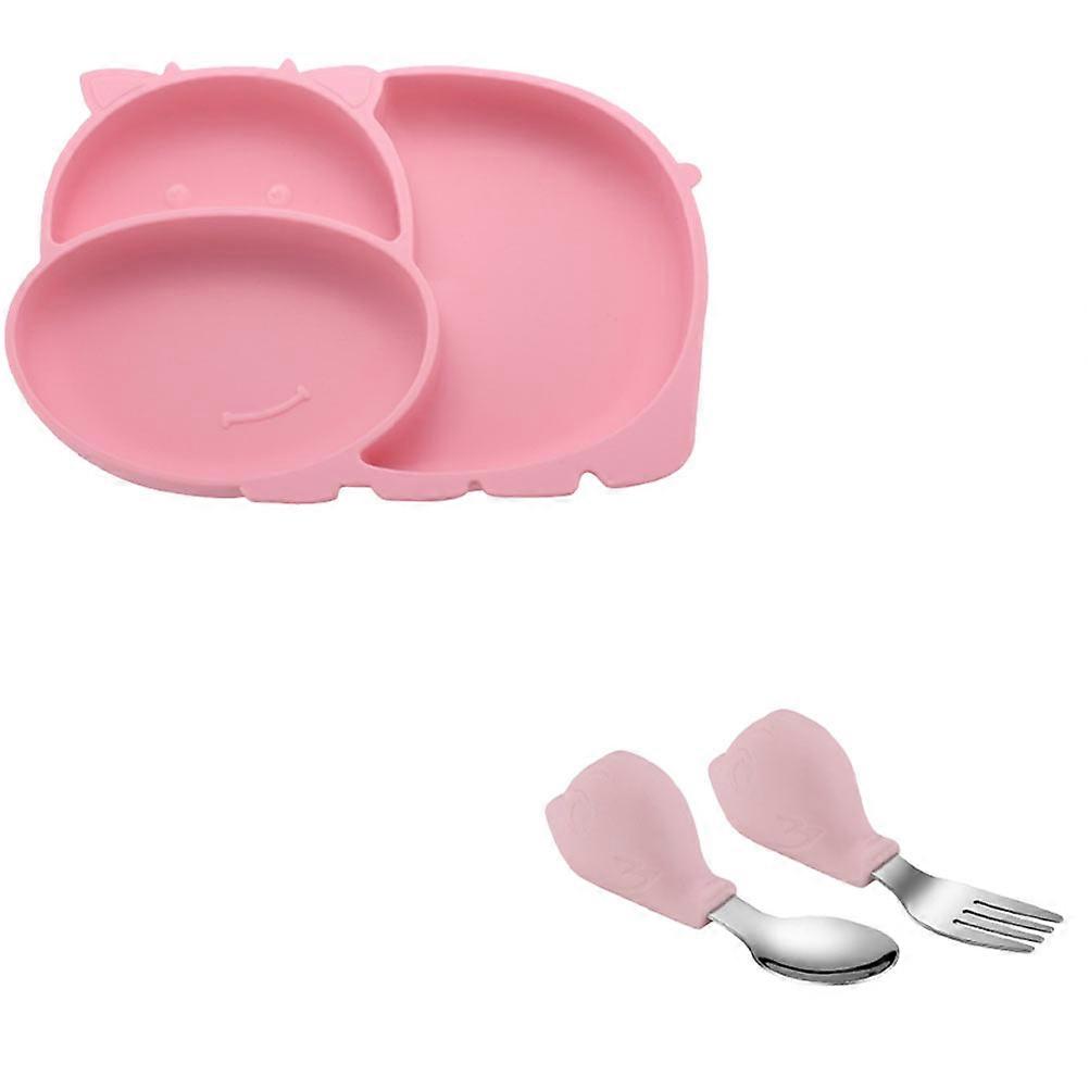 Silicone Meal Plate Set with Fork Spoon, Divided Training Tableware, Lightweight Food Grade, Cute Animal Design for Weaning and Mealtimes
