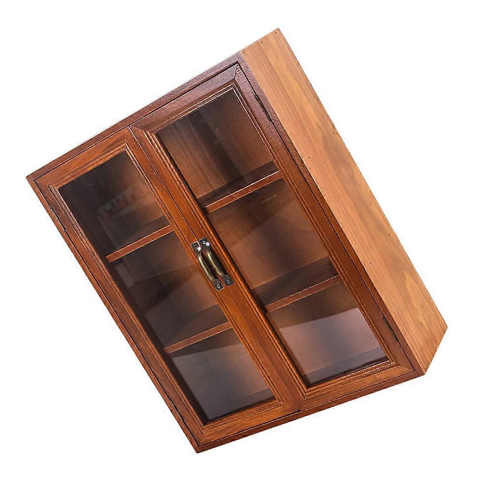 Cosmetic Storage 1Pc Vintage Organizer Retro Storage Cabinet Perfect For Home Light Brown Rectangular Large-Capacity Design