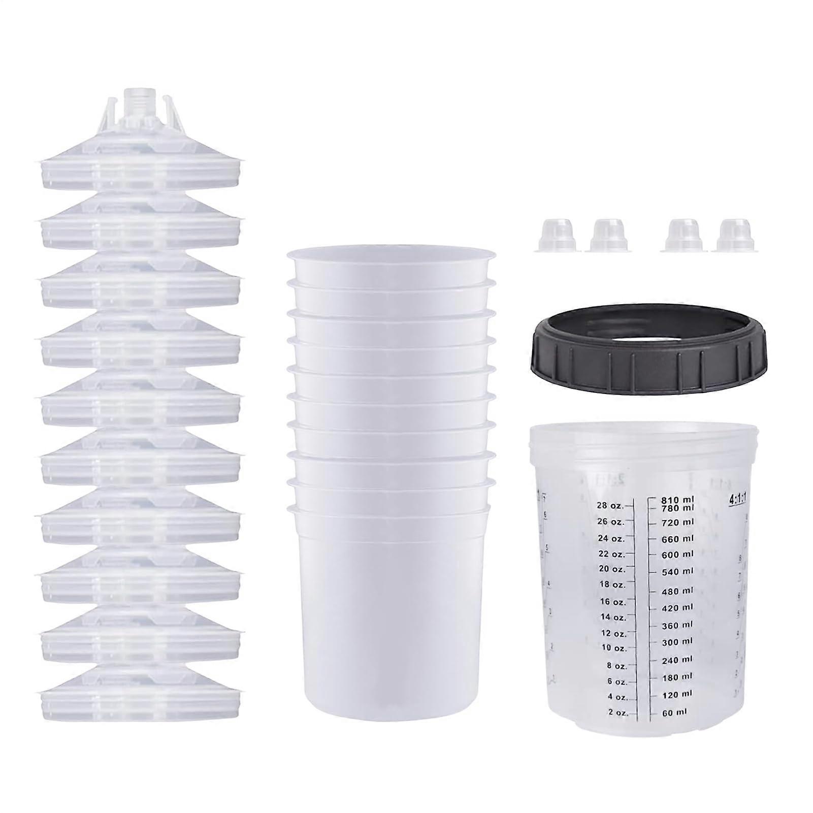 Paint Spray Cups, Pack Of 10, Clear Scale Disposable Mixing Cups With Lid, 600ml Capacity, Suvv Car Paint Applications