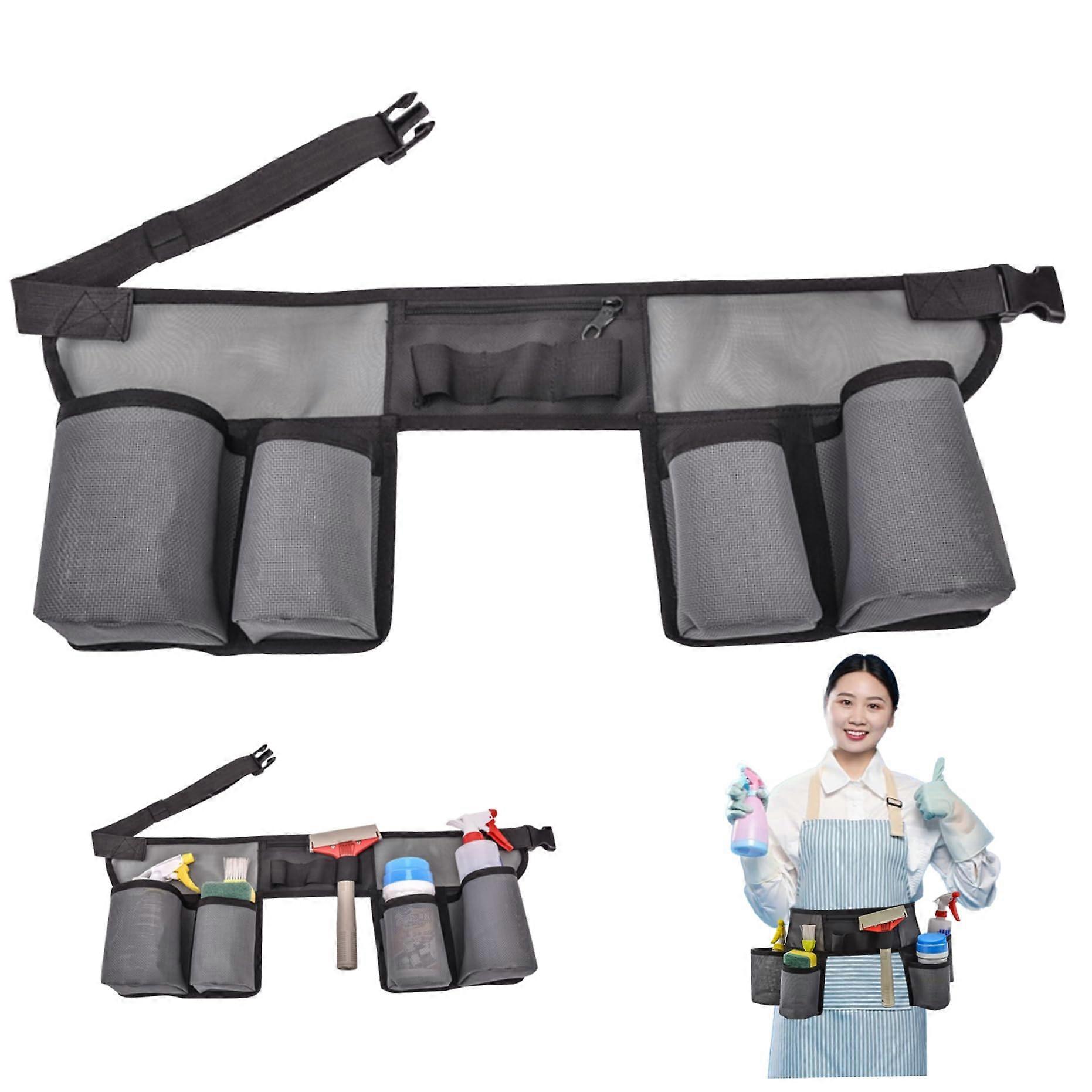 Window cleaning belt with 4 pockets, adjustable tool pouch household accessories nylon mesh tool belt portable gardening belt