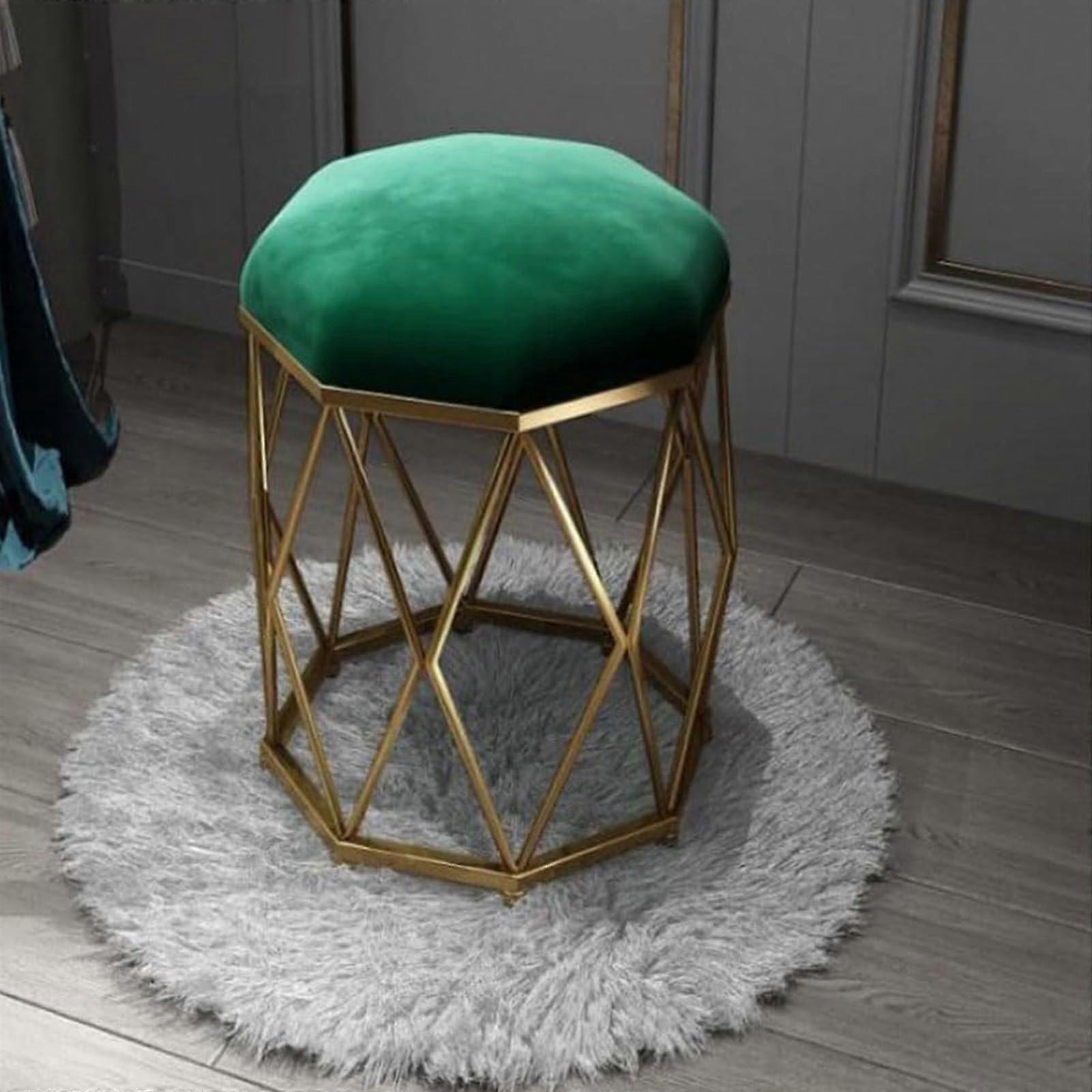 Velvet Makeup Stool Round Footrest Dressing Table With Bird Nest Gold Metal  Legs Vanity Seat Green Living Room Bedroom | Fruugo US