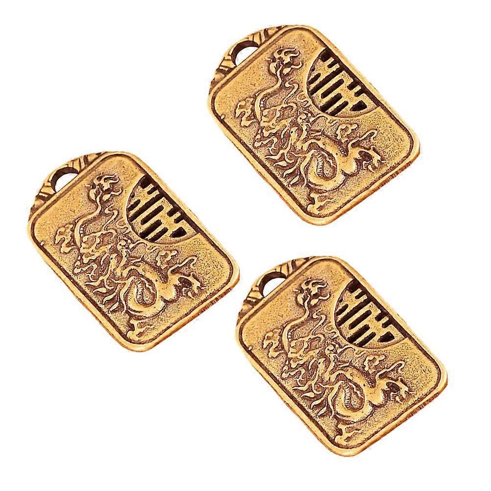 Brass Chinese Style Key Chain Dragon and Key Ring Decor Golden Diy Production 3Pcs