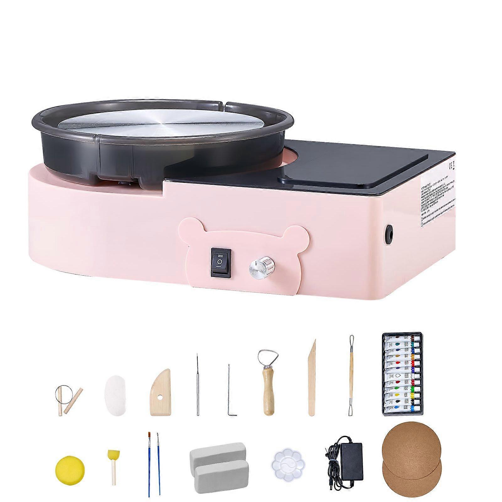 Mini Pottery Wheel, 158 mm Turntable, Forward and Reverse Rotation, Adjustable Speed, Electric Clay Wheel, Pink