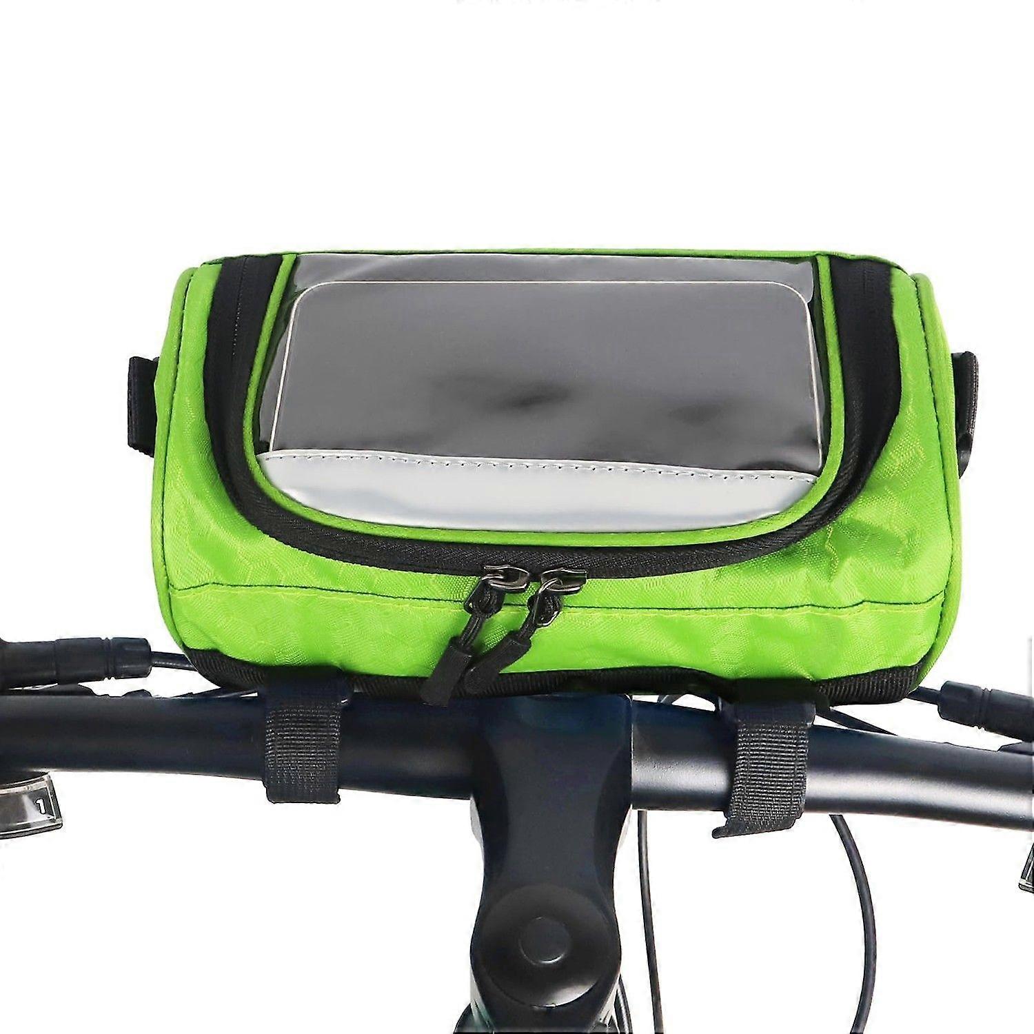 Bike Handlebar Bag Large-Capacity Adjustable Waterproof Front Handlebar Bags with Transparent Pouch Touch Screen for Bicycles Handlebar Women Men(Gree