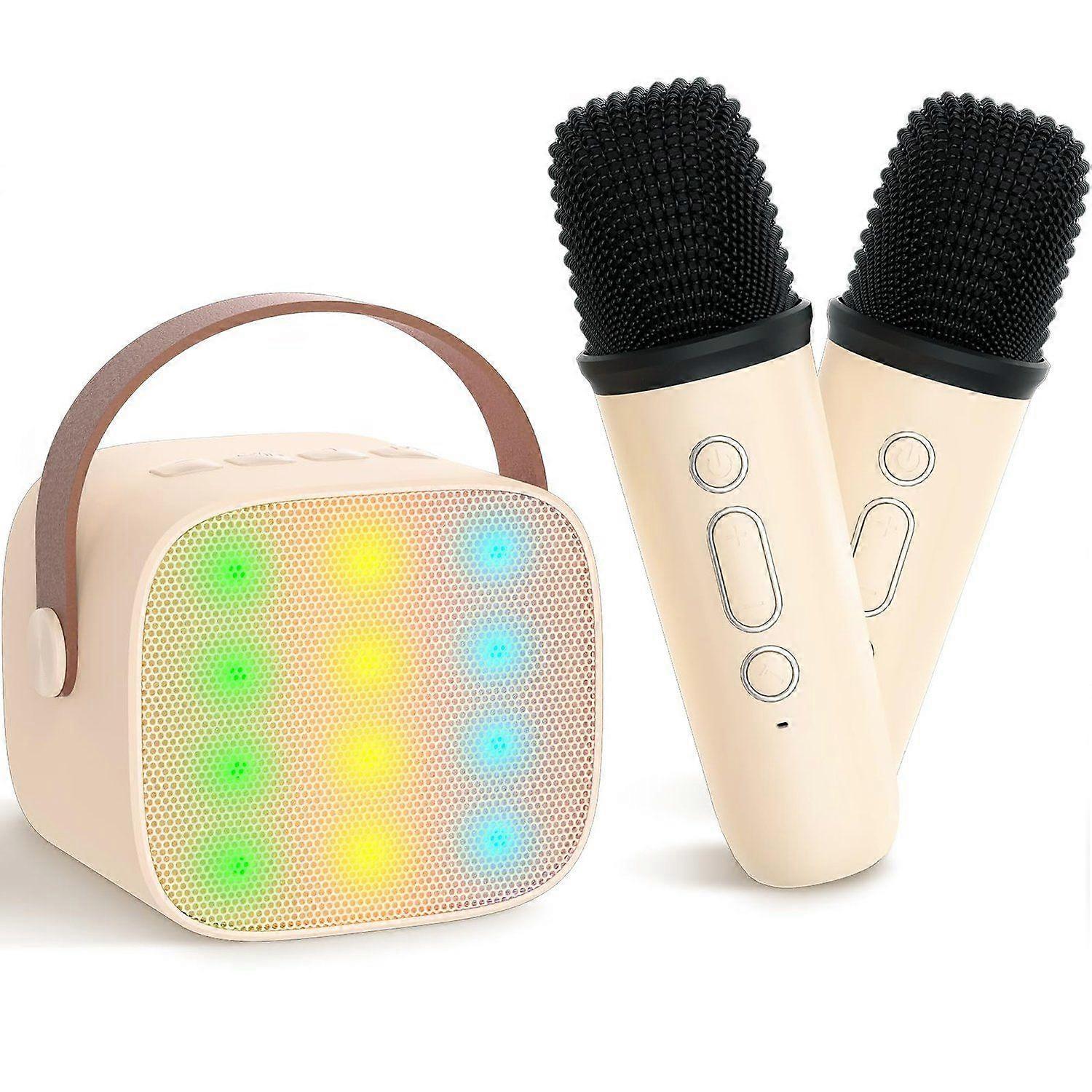 Karaoke Machine for Kids&Adults,Mini Portable Bluetooth Speaker with 2 Wireless Microphones Support TF Card,Karaoke Speaker with Dazzling Lights,Toys