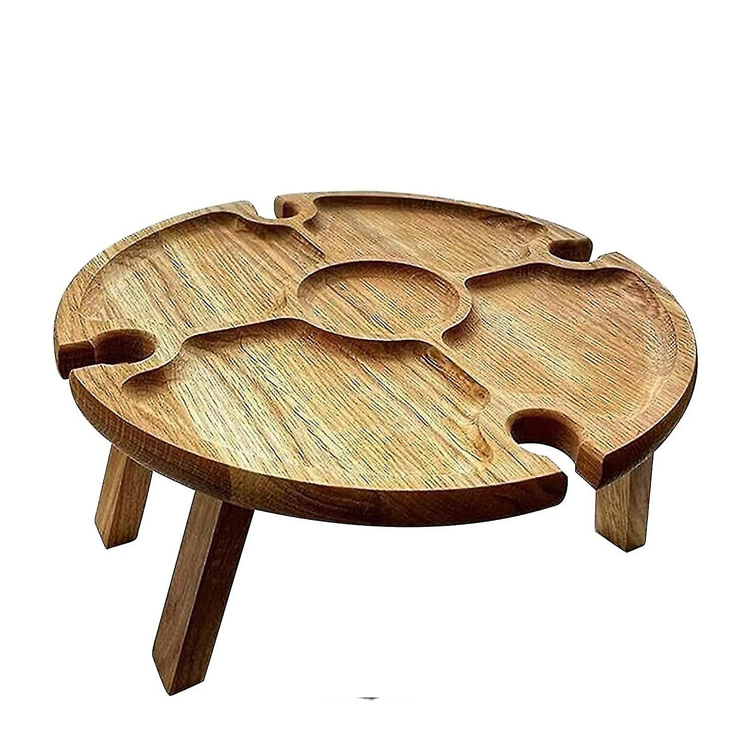 Wooden Outdoor Folding Picnic Table With Glass Holder Round Foldable Table Ys Buy|camping Tables