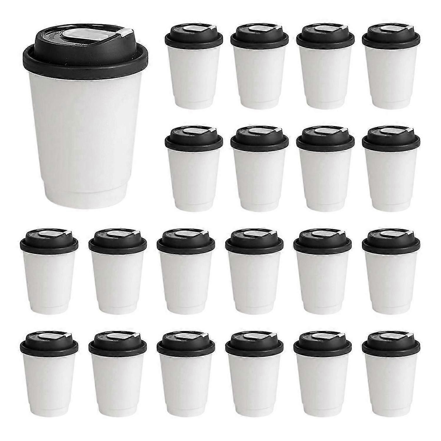 Double-Layer Disposable Coffee Cups with Lids, Insulated Paper Cups