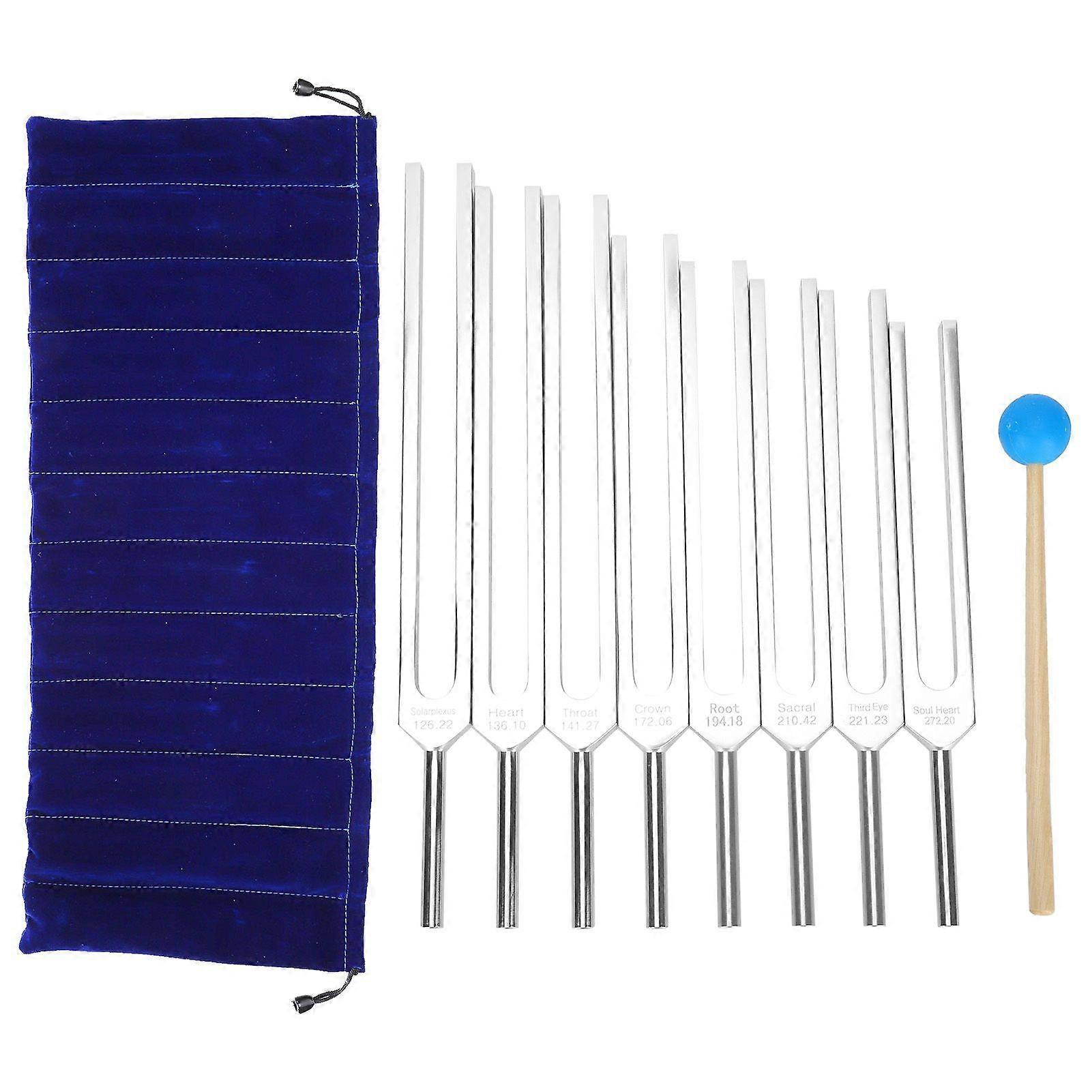 8pcs Extended Length Tuning Forks Hammer Tool Set Sound Healing Improve Sleep Tuning Fork Set