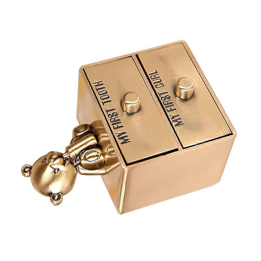 Keepsake Box Baby Tooth Storage Metal Rectangular Zinc Alloy Golden for Commemorative 1Set