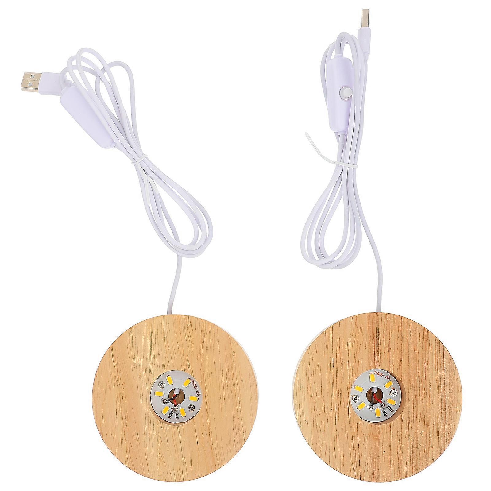 Wood LED Display Base for Decoration 2Pcs Light Stand for Crystal