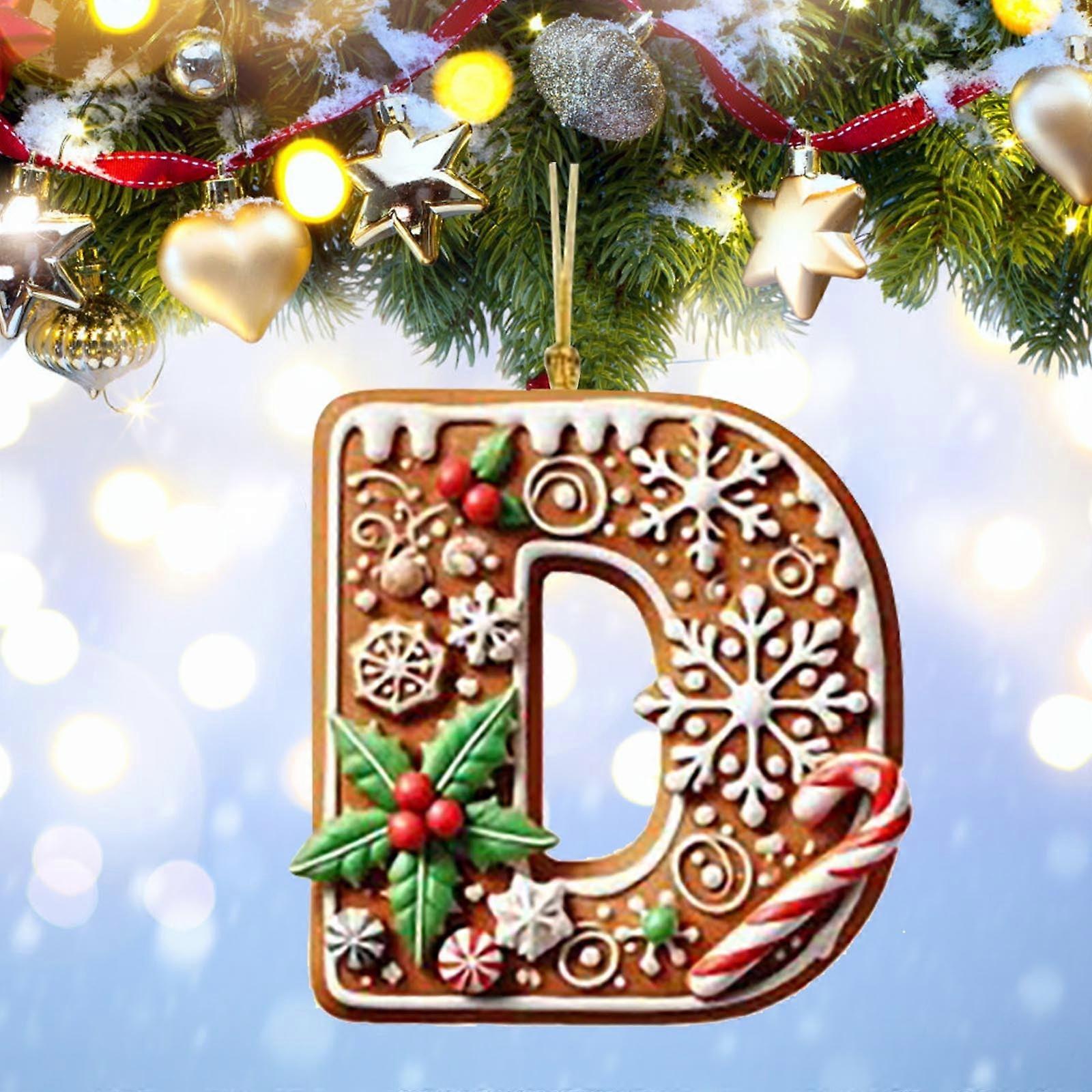 26 Gingerbread Alphabet Ornaments, Compatible with Candy Cane Initial Letter A Pendant, Berries Pattern Mini Monogram Tree Decor for Christmas Party