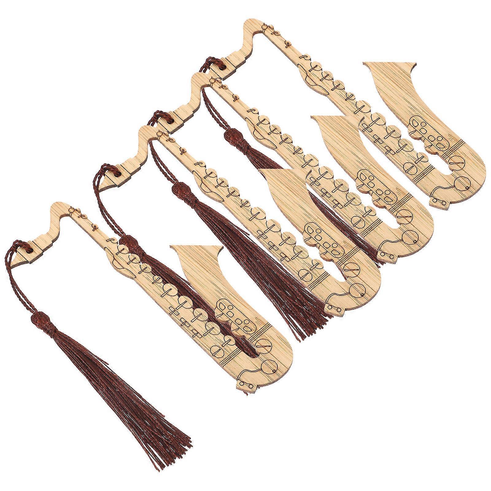 Tassel Design Bamboo Book Page Markers For Friends Saxophone Shape Decorative Bookmarks 8Pcs