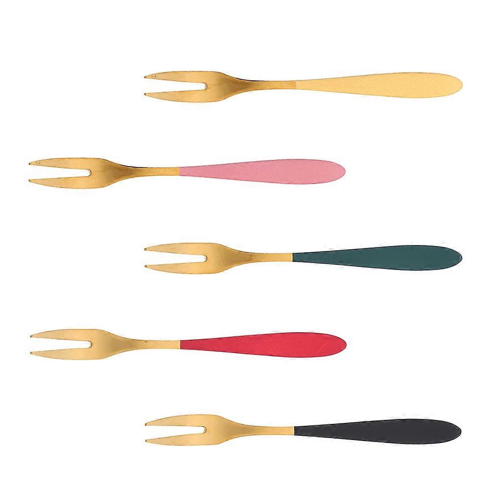 Mini Cake Forks Stainless Steel for Home 5Pcs Assorted Color Fruit Fork