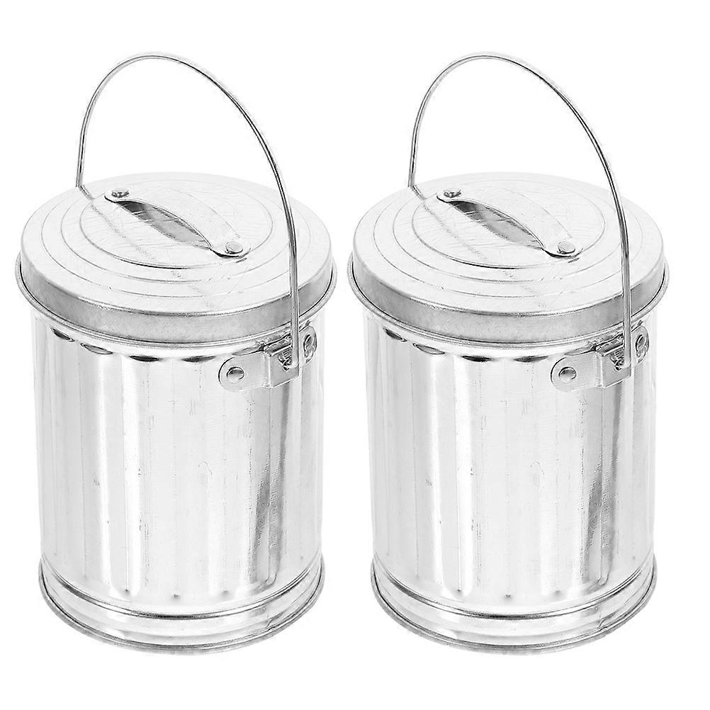 Household Trash Can Mini Desktop Trash Can for Storage Use 2Pcs Silver