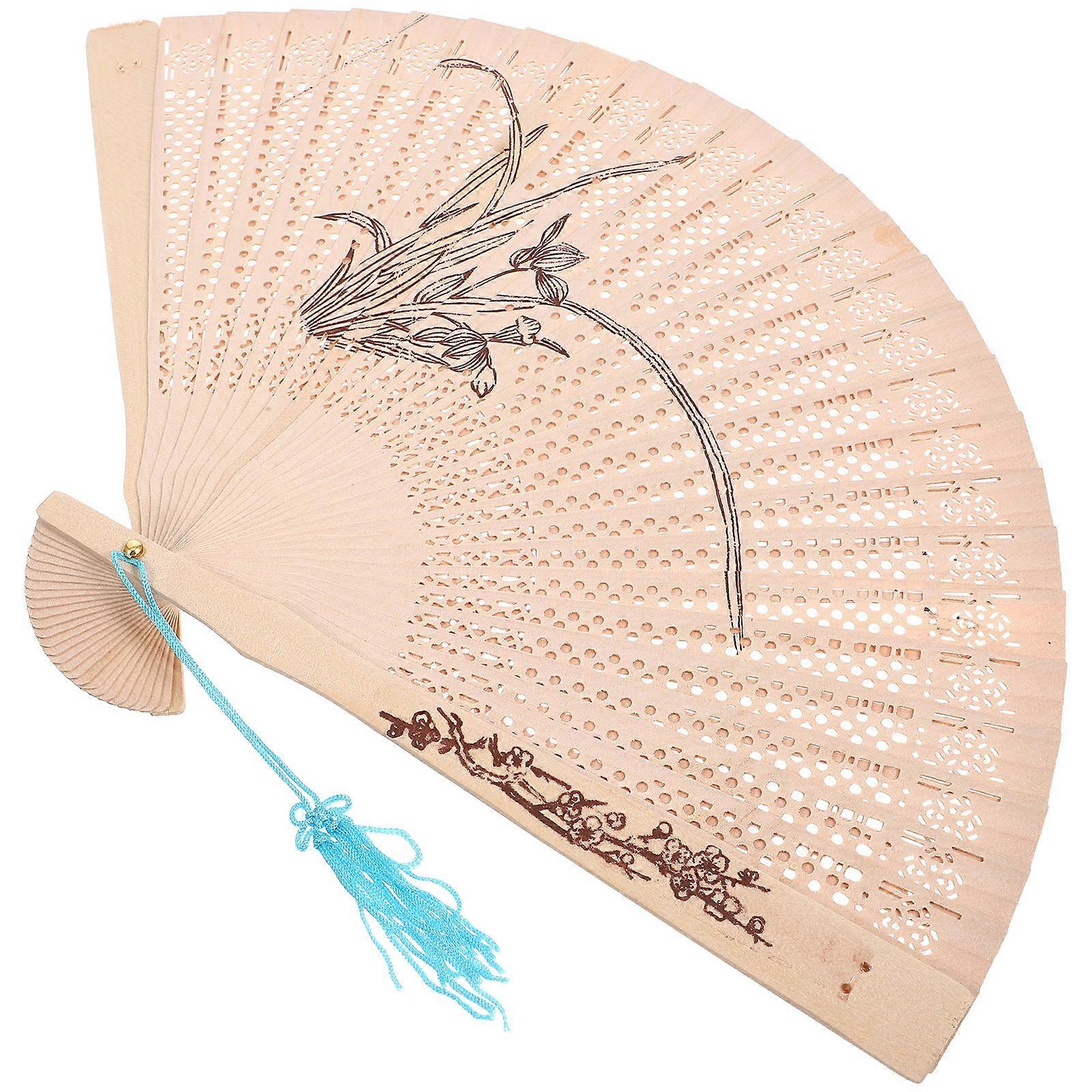 Flodable Fan Sandal Wood Hand Fan for Summer Decor 3Pcs with Orchid Design