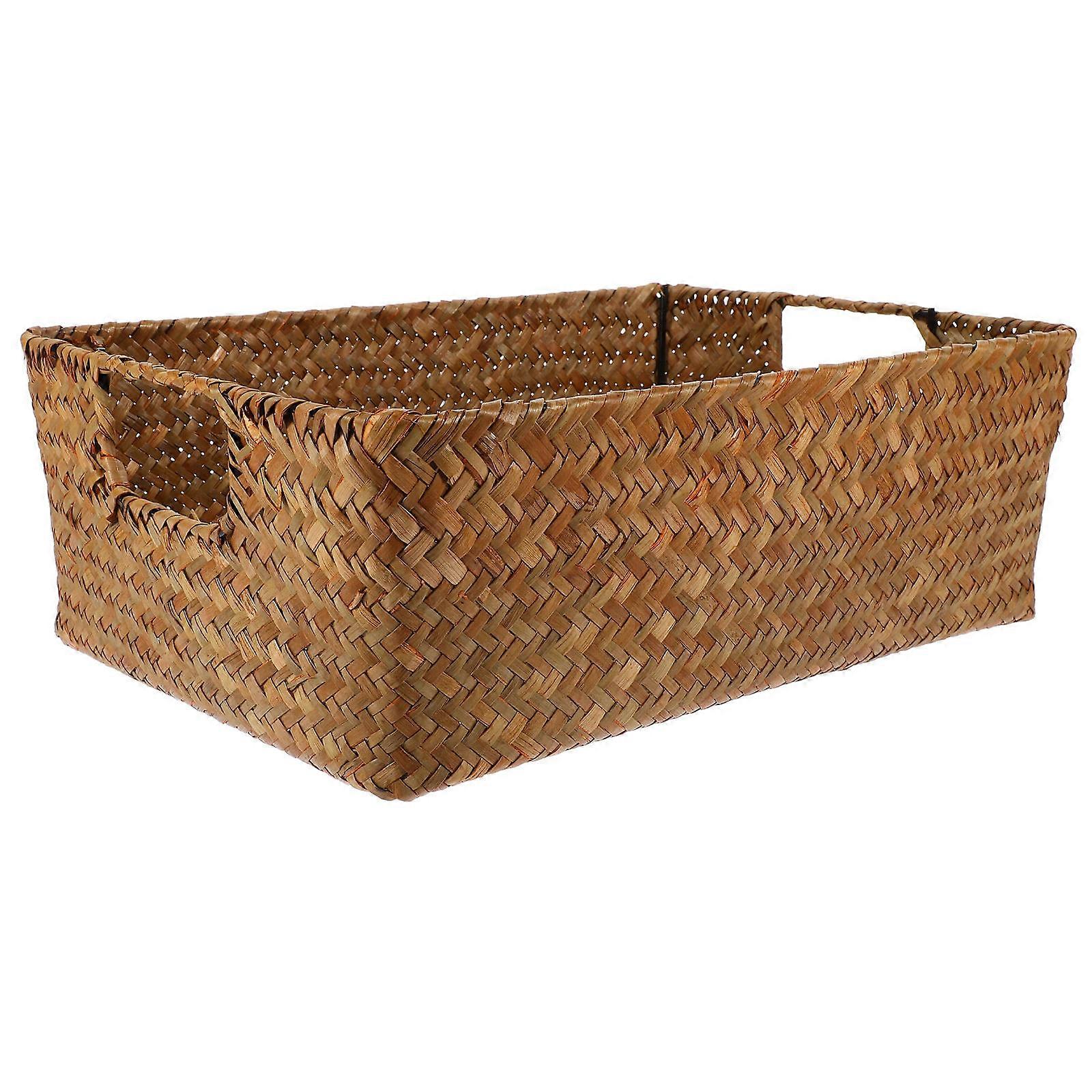 Rectangular Sundries Organizer for Storage 2Pcs Hand-Woven Seaweed Storage Basket