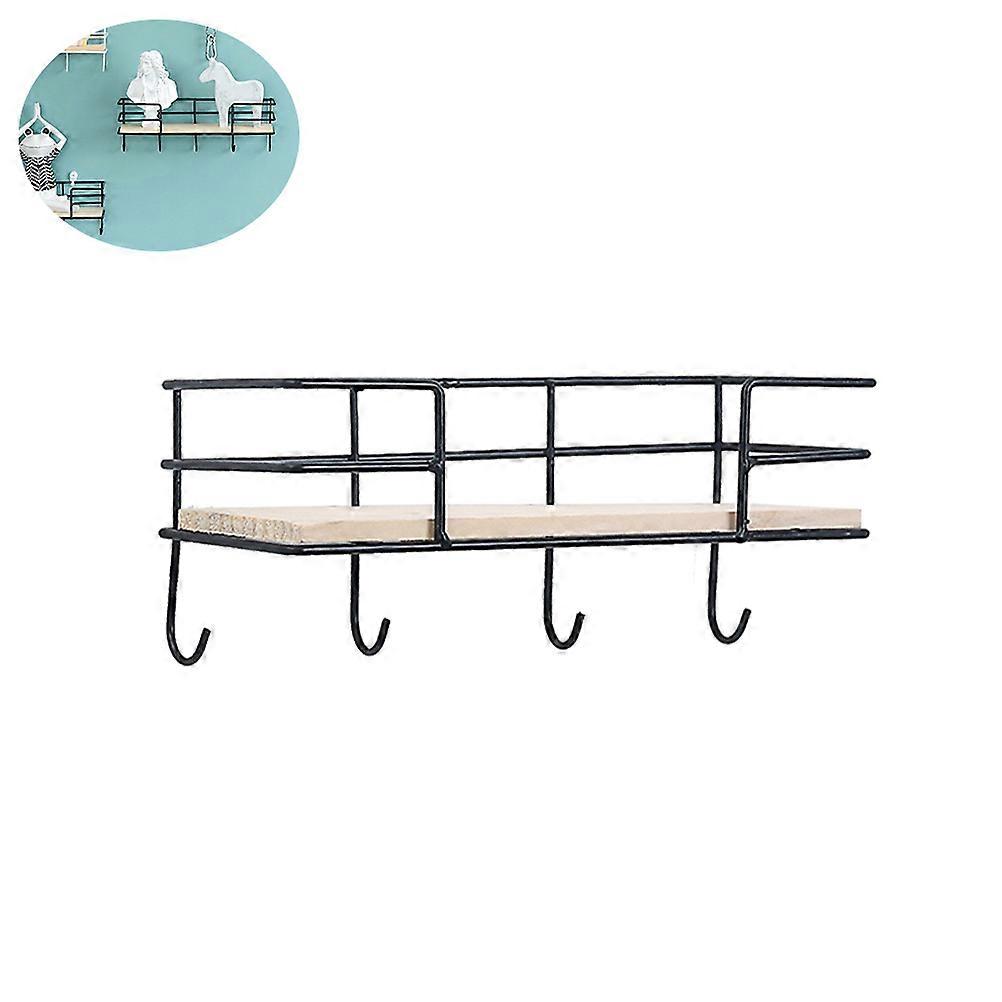 Wall Mounted Storage Rack Wooden Wrought Iron Decorative Shelf 2Pcs