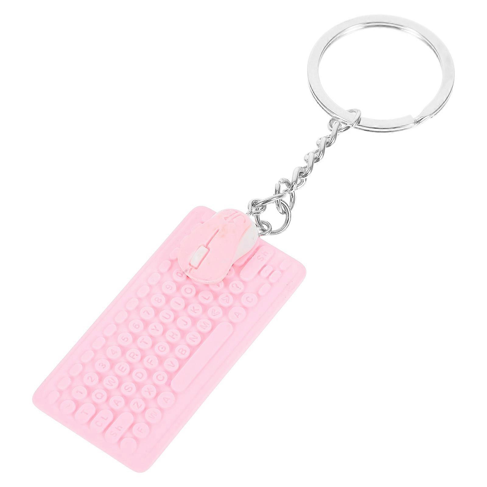 Durable Pink Mini Keyboard and Mouse Keychain for Decoration 5Pcs