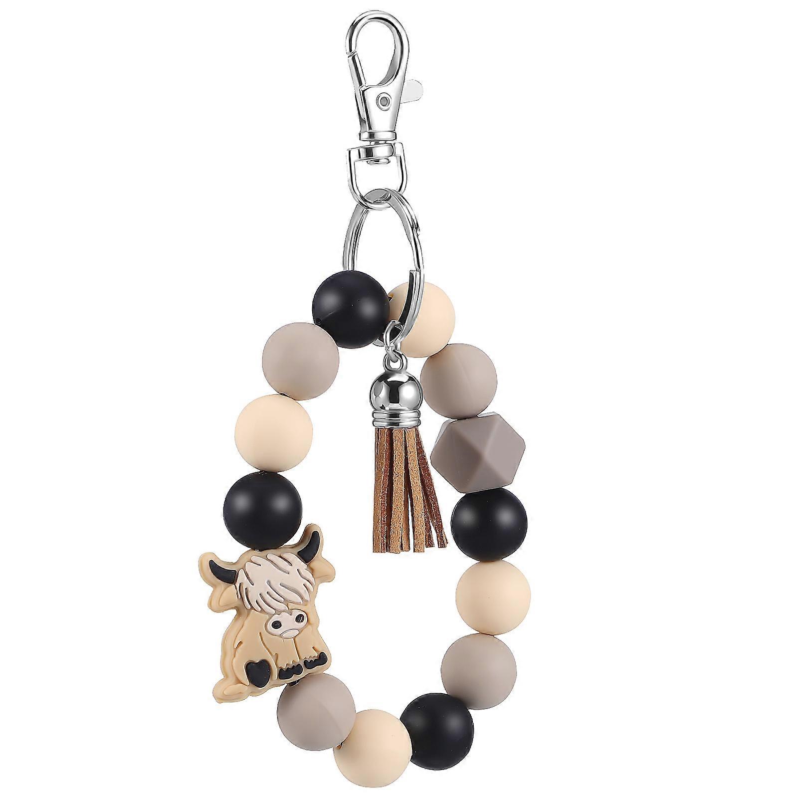 Multi Color Highland Cow Keychain Key Ring Bracelet for Hanging Keys 3Pcs
