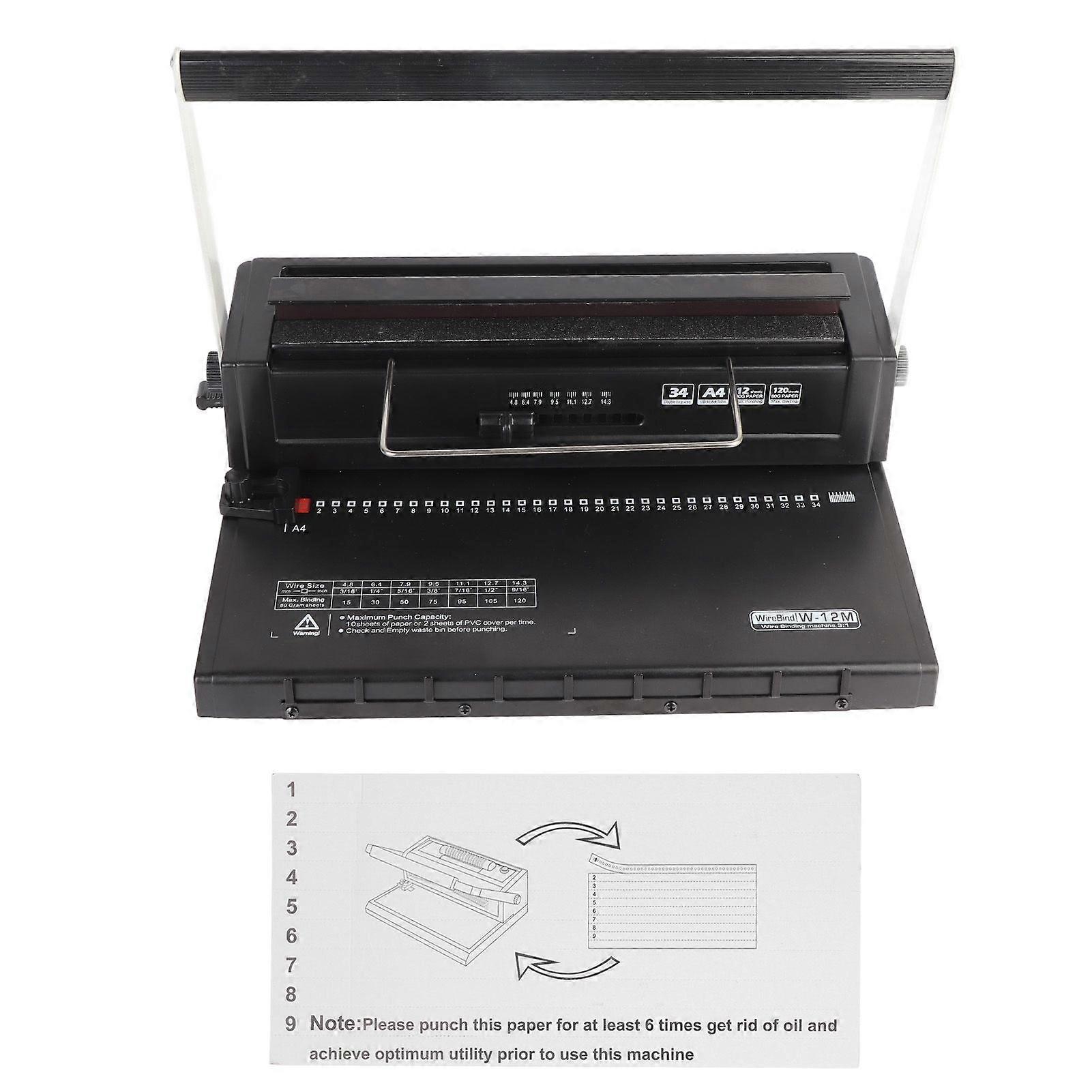 Binding Machine Spiral Coil Wire Binder 34 Square Holes Punching 12 Sheets 80g Bind 120 Sheets for A4 A5
