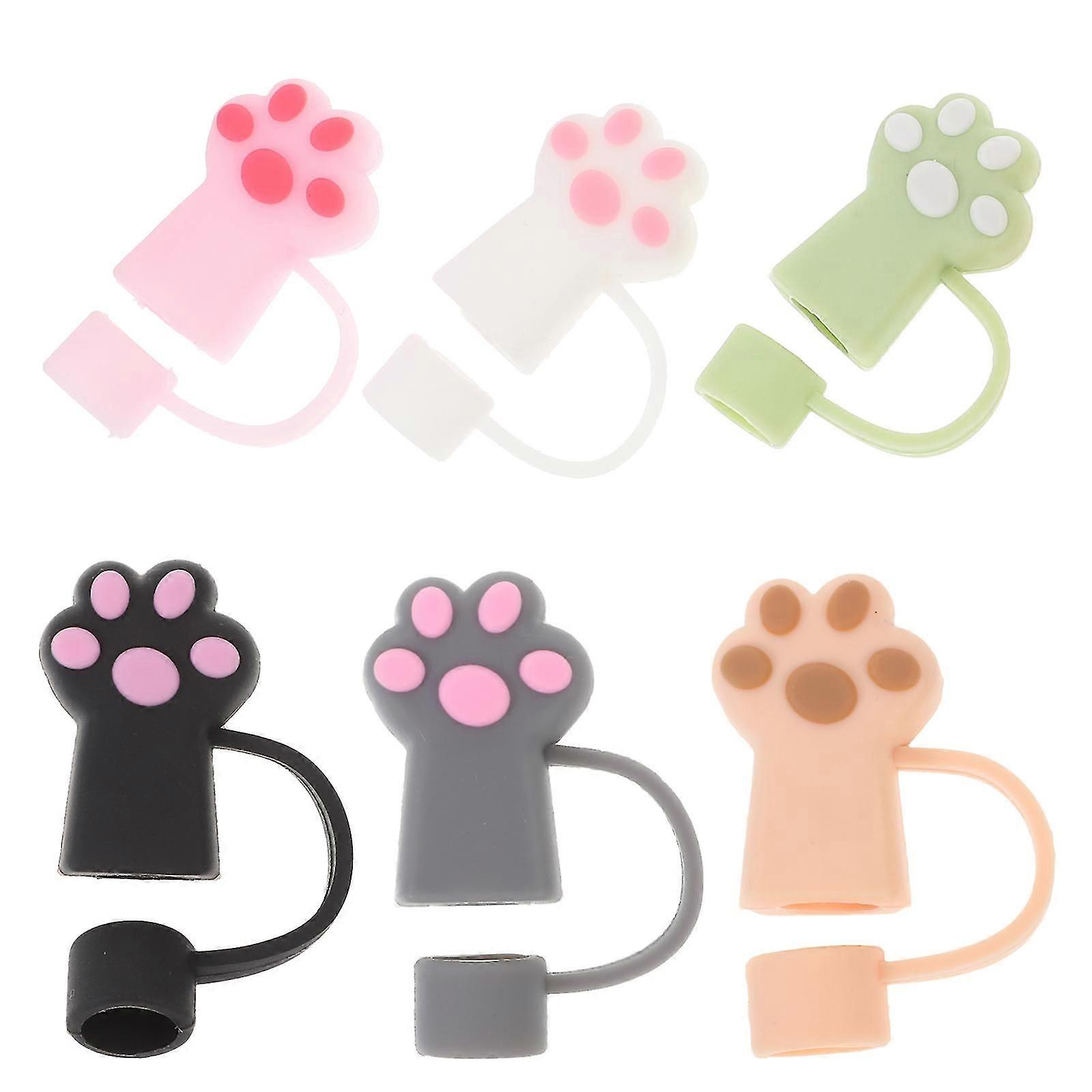 Protective Cat Claw Straw Covers Silicone Tips Drinking Straws 6Pcs for Party