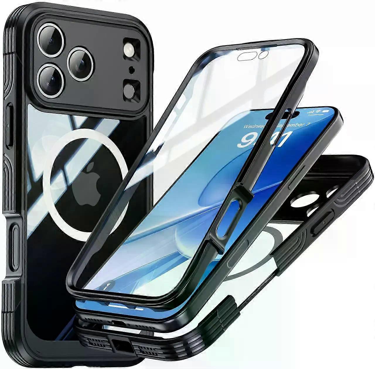 Magnetic Case for iPhone 17 Pro Max with Built-in Screen Protector, Shockproof Phone Cover with Camera Protector, Compatible with MagSafe, Full Body P