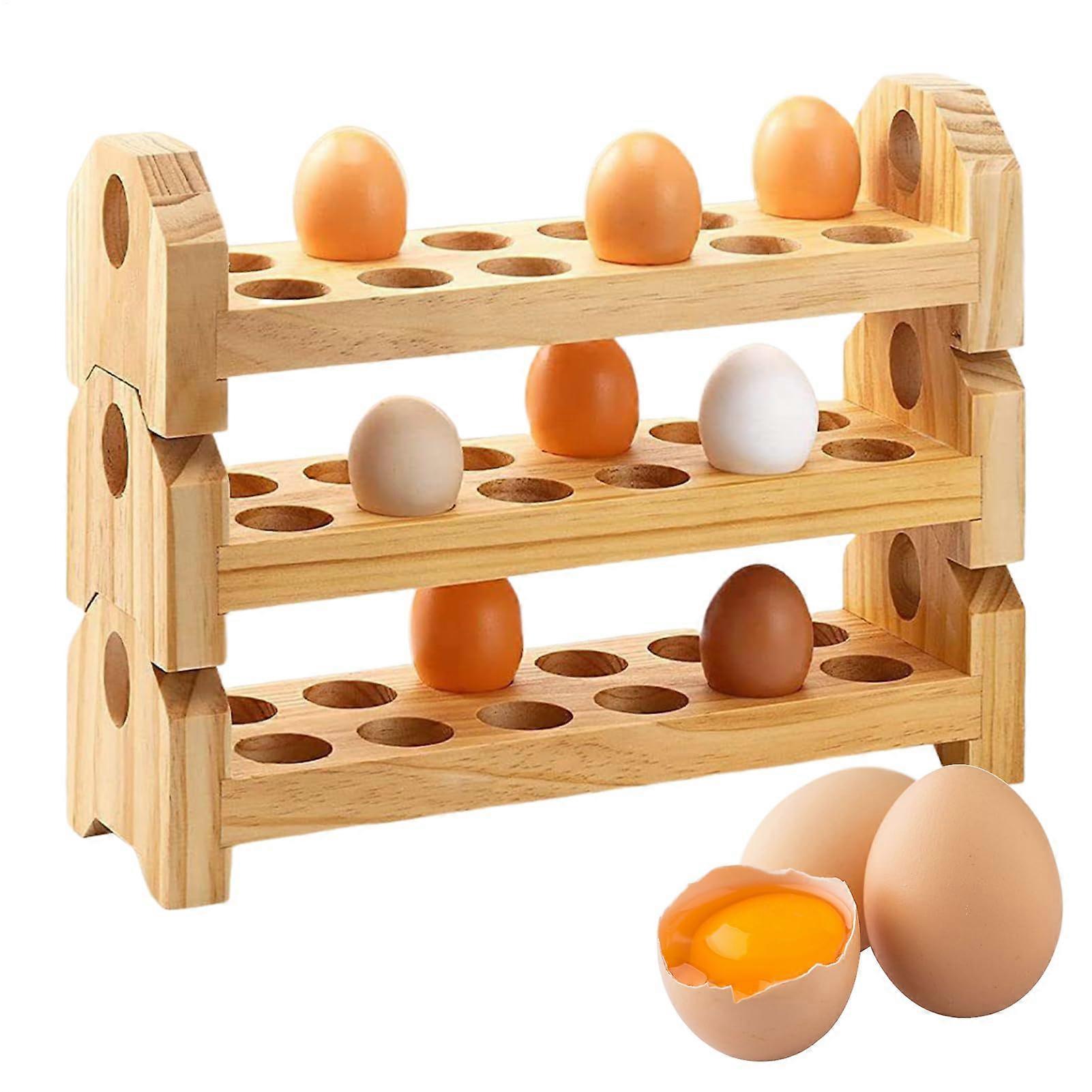 Egg Holder For Counter, 3Tier Egg Rack, Large Capacity Kitchen Egg Organizer Dispenser, Rustic Farmhouse Decor