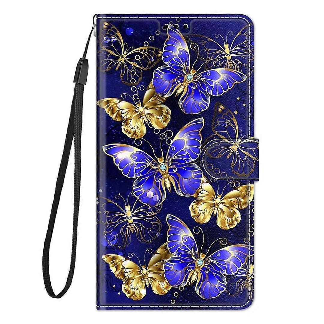 Case for iPhone 11 Pro Max 3D Painted Flip Wallet PU Leather Shockproof Magnetic Kickstand Card Holder Gold Blue Butterfly