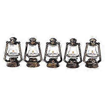Miniature Lamp, Set of 5 Metal Dollhouse Ornaments for 1/6 1/12 Scale, Mini Kerosene Lamp Models