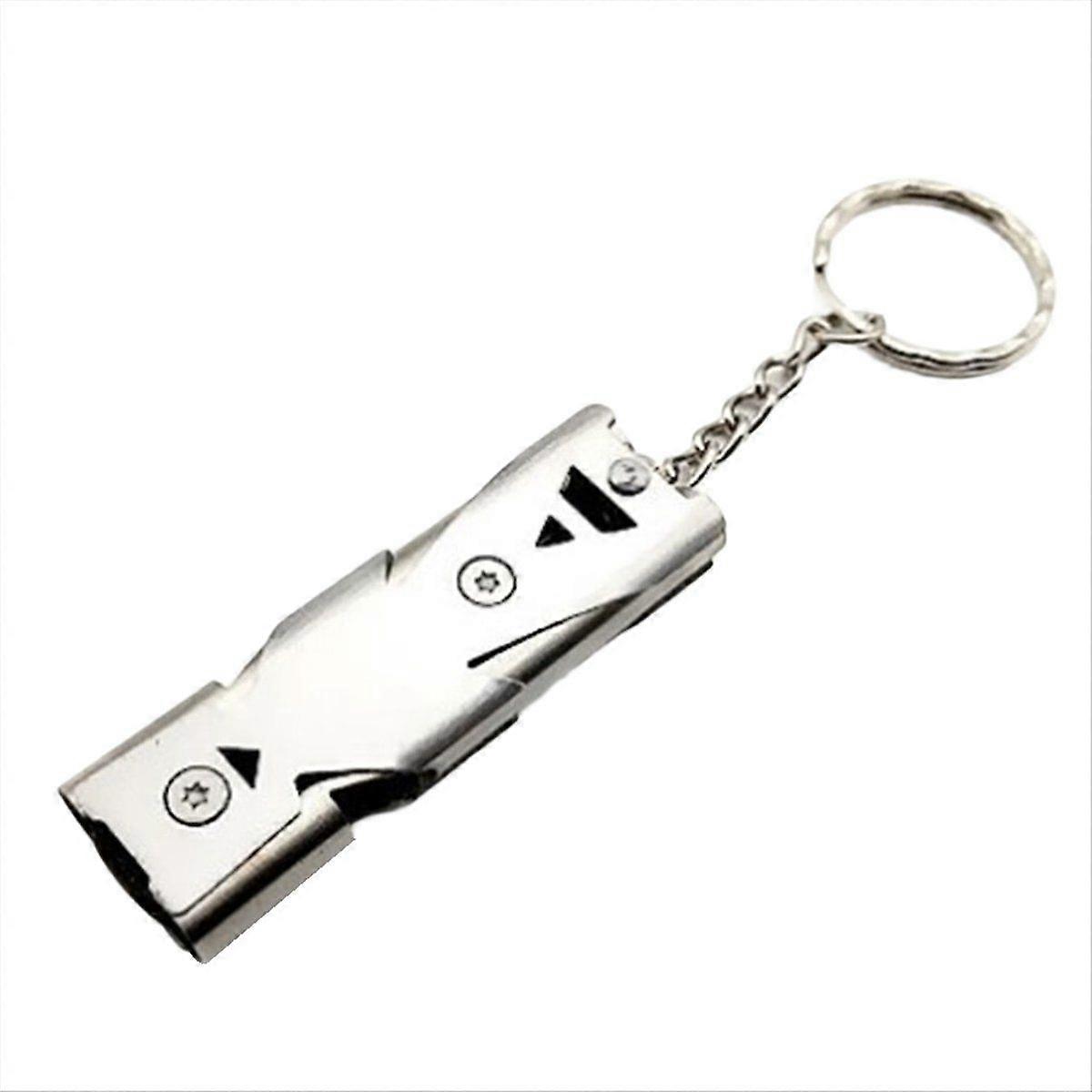 Stainless Whistle Double Tube Lifesaving Emergency SOS Keychain Whistle Keyring for Survival Outdoo