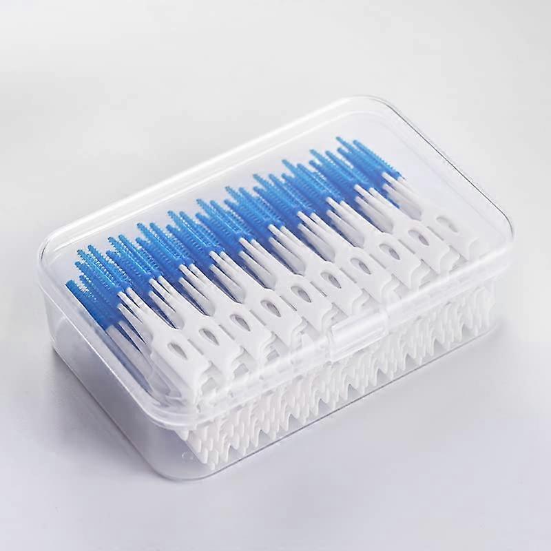 Interdental Brushes 220 Pieces DualUse With Silicone Floss Sticks Dental Picks Portable Case Blue For Braces