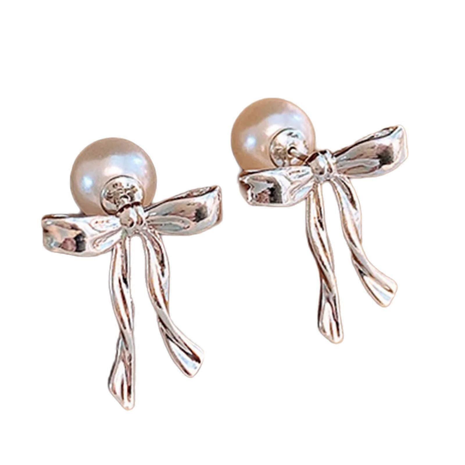 Pearls Bowknot Stud Earrings Piercing for Women's