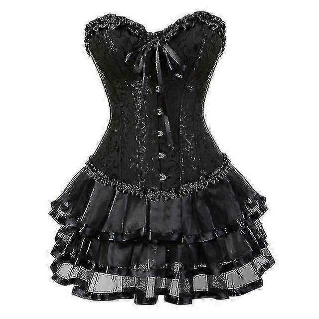 S - 6xl女性セクシーコルセットオーバーバストコルセットとスカートセットツツコルセレット