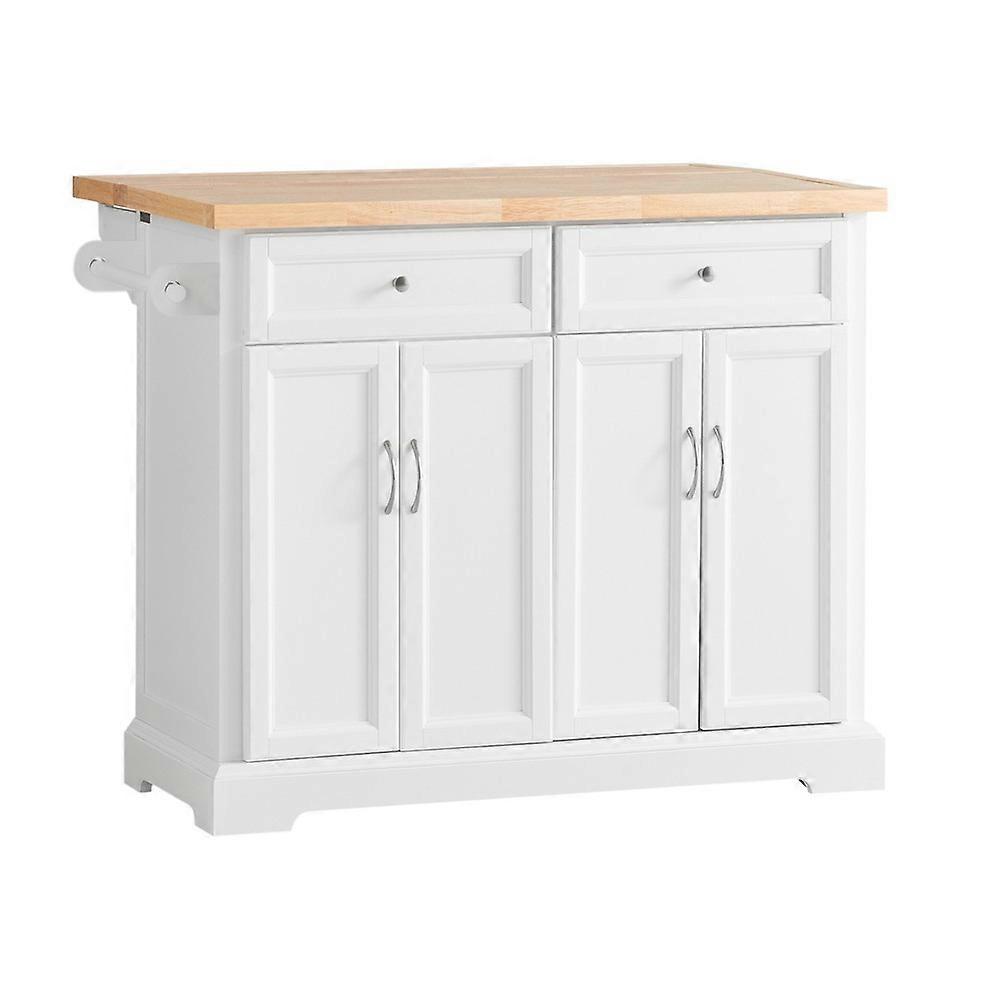 SoBuy FKW71-WN,Drop-Leaf Kitchen Island with Extendable Worktop on Wheels, Rolling Kitchen Storage Trolley with 2 Drawers and Adjustable Shelves