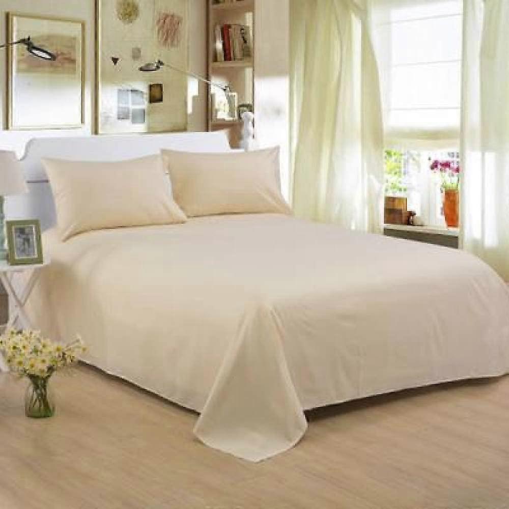 Bedding Sheet Linen Flat Sheet Solid Color Beige 250x230cm King and Queen Size