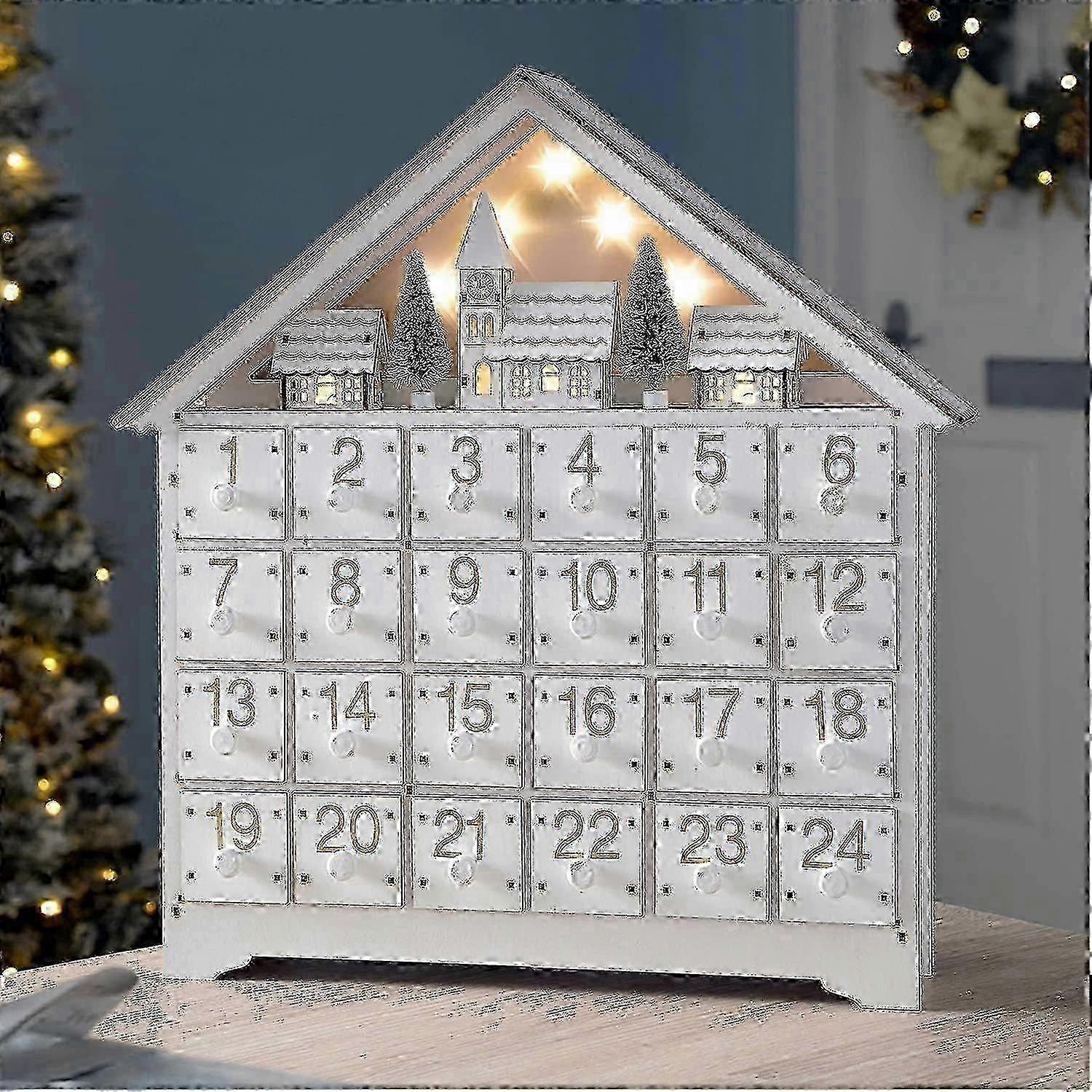 Mine Countdown To Christmas Wooden Led Lighted Advent Calendar, 24 Drawers (white) miao4