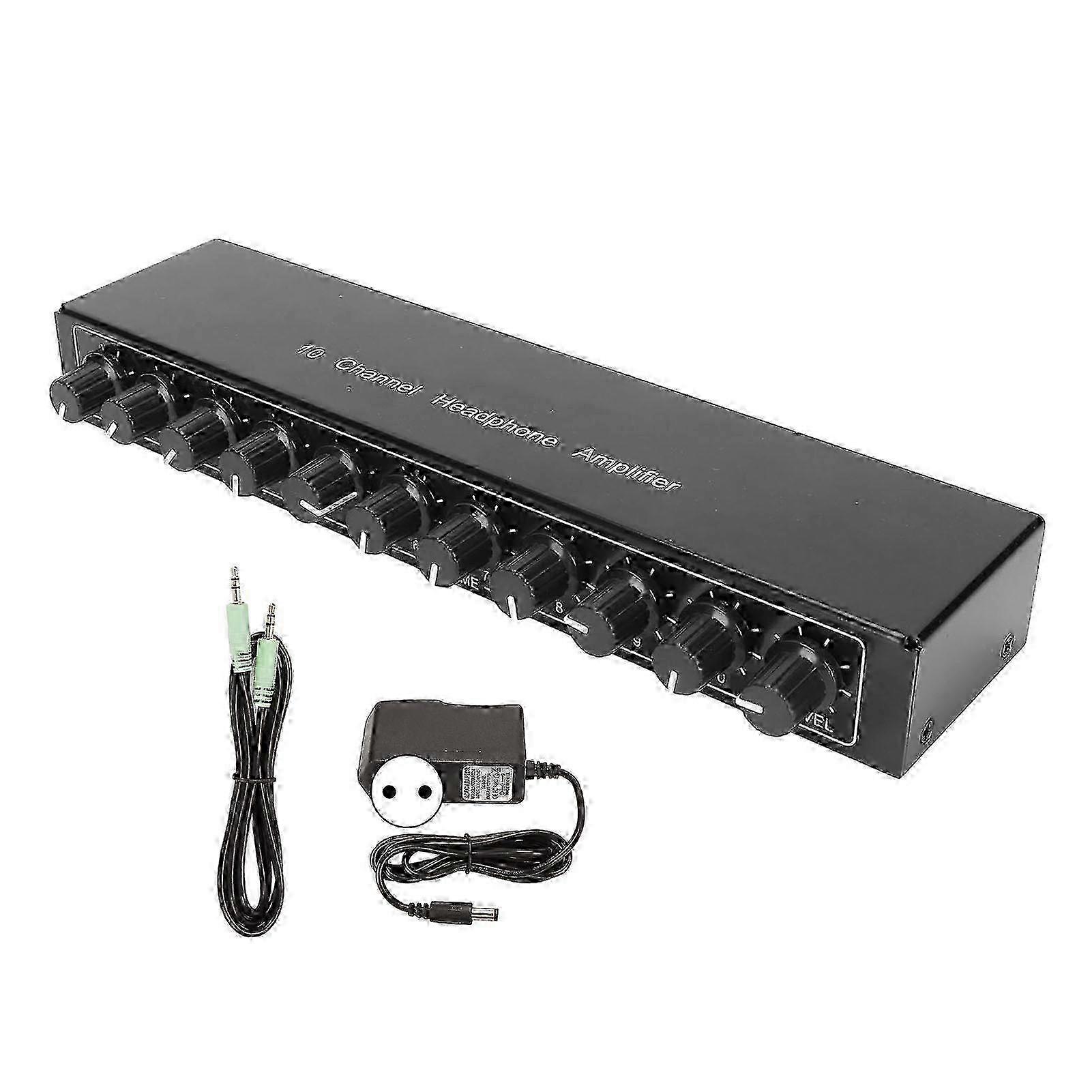 Stereo Headphone Amplifier 1 in 10 Out Portable 10 Channel Headphone Amplifier 100?240V EU Plug