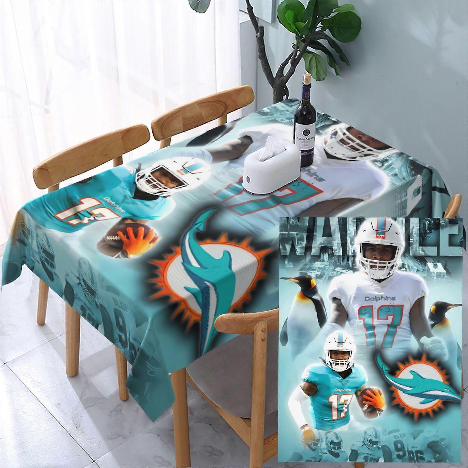 Dolphins Football Team Customized Rectangular Lace Tablecloth Living Room Table Decorative Cloth Picnic Party Tablecloth 54x72in