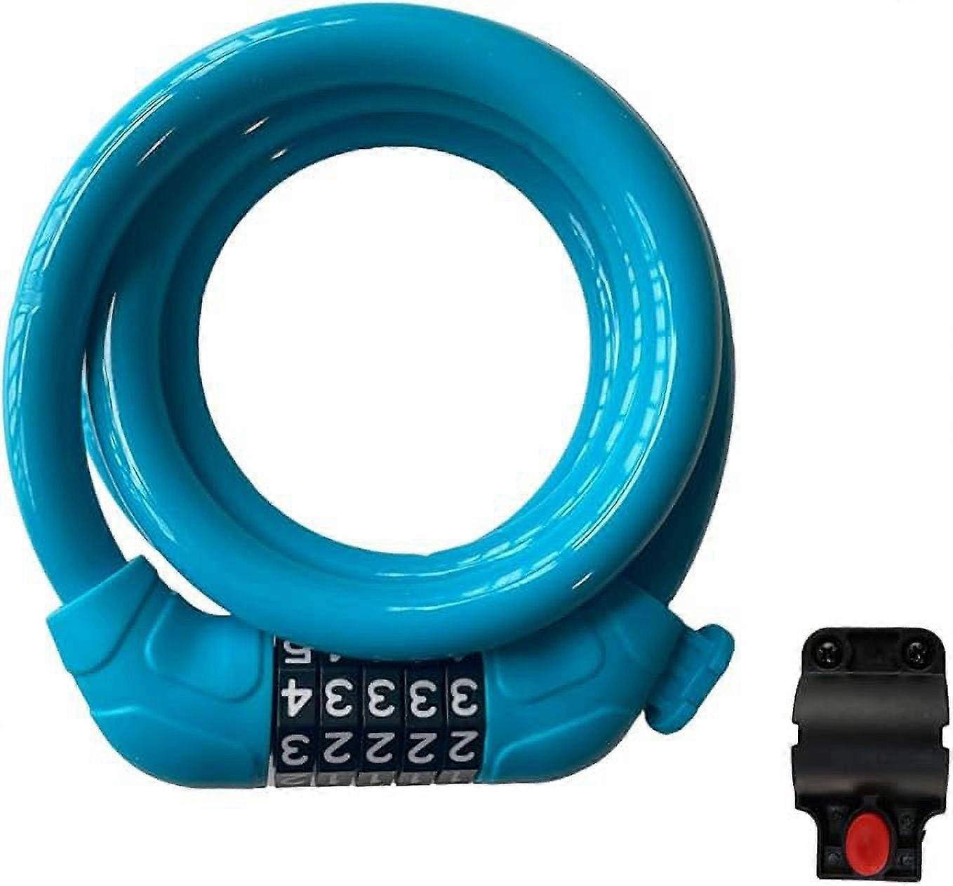 4ft Flexible Cable Bike Lock - Coiled Security with Resettable Combination, Includes Mounting Bracket for Bicycle Protection (Blue), BL-001