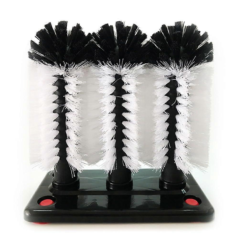 Cup Cleaning Brush with 3 Removable Heads, Soft Bristles and Suction Base for Glasses and Drinkware, Black/White