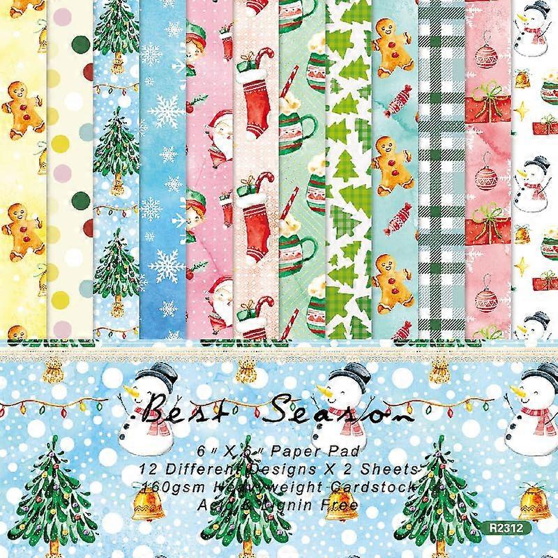 Christmas Scrapbook Paper Pad 24 Sheets 12 Patterns Cardstock for Card Making and Crafts