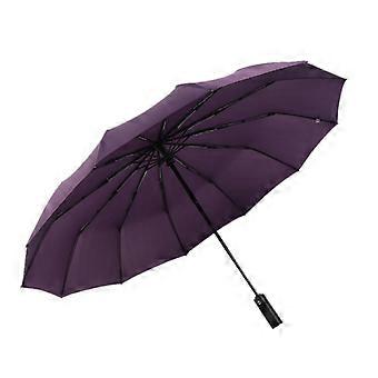 12 Ribs Handheld Folding Umbrella Windproof Compact Travel,Auto Open/Close Large Rain Umbrellas for Mens Women-Purple
