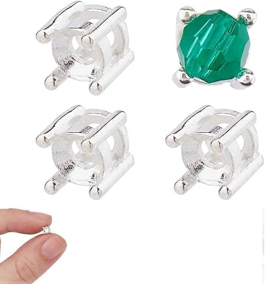 4Pcs Round 4-Prong Settings 925 Sterling Silver Tray Settings Square Open Back Setting for 4mm Faceted Gemstones or Crystals