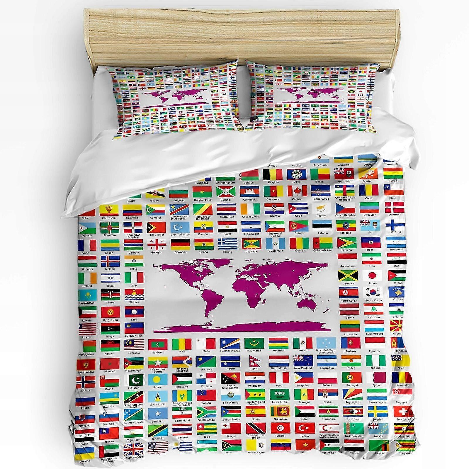 World Map And Flag Bedding Set After