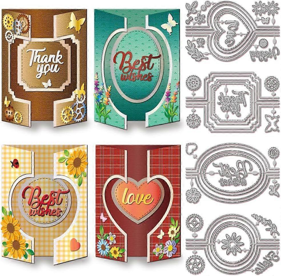 3D Shutter Card Cutting Dies for Card Making Heart Shutter Folding Card Frame Metal Die Cuts Words Cutting Dies Templates for Scrapbooking Journal Emb