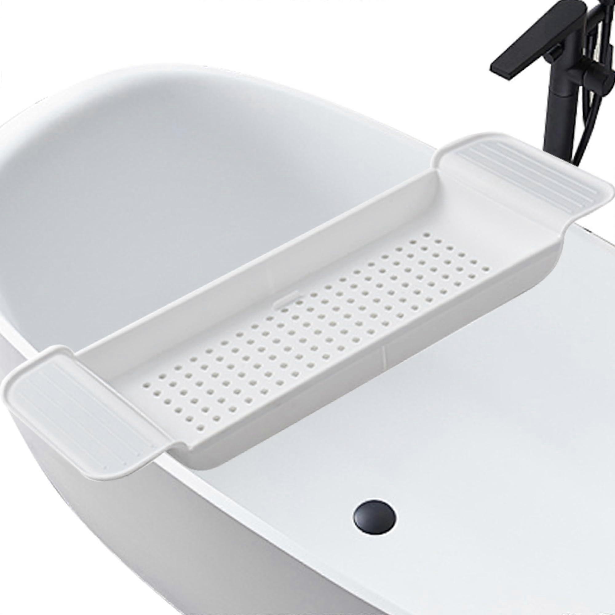 Bathtub Tray with Extendable Design, NonSlip Plastic Caddy for Relaxing Bath Use, White