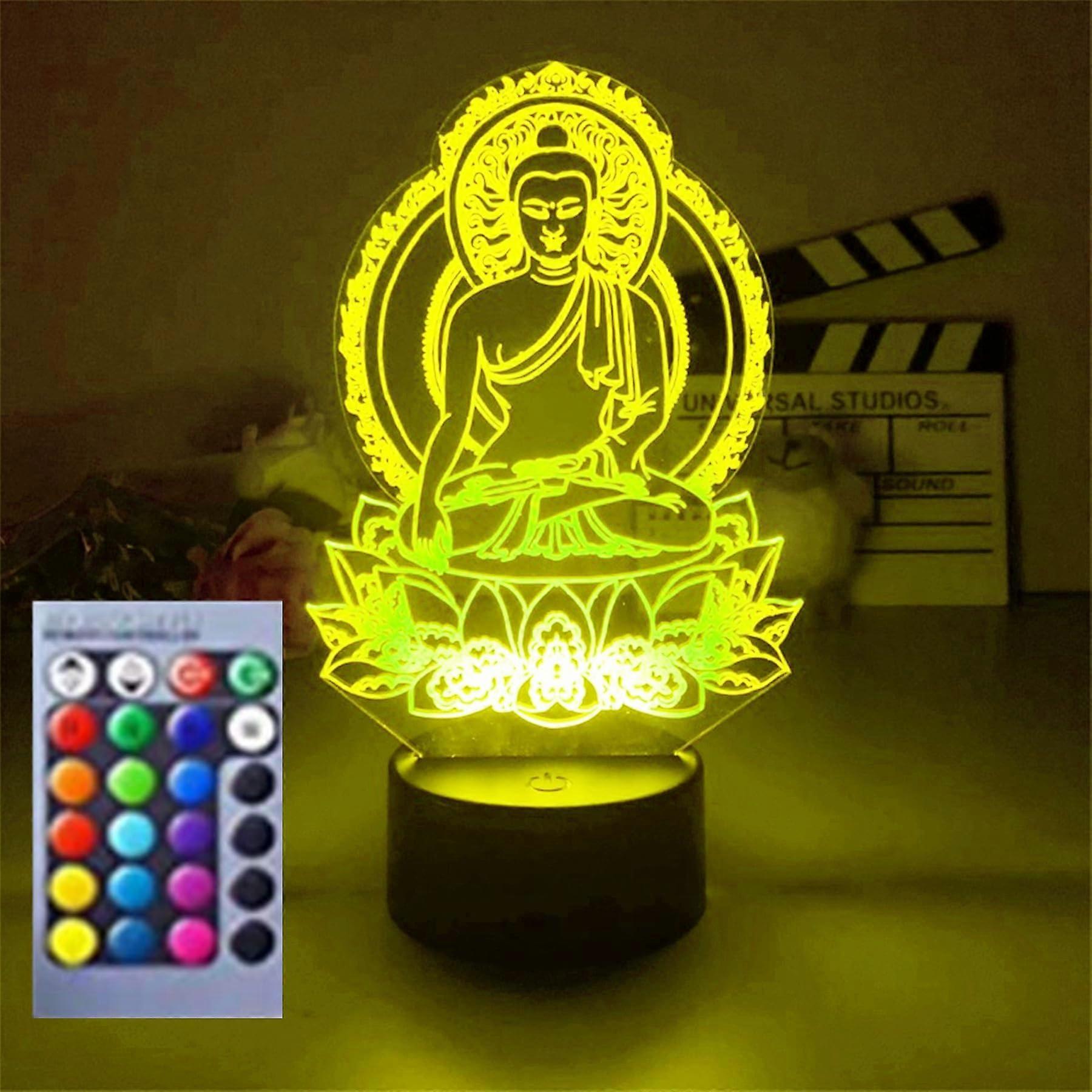 3D LED Night Light Buddha Lamp with Touch Control, 16 Color Changing Acrylic Optical Illusion Table Decor