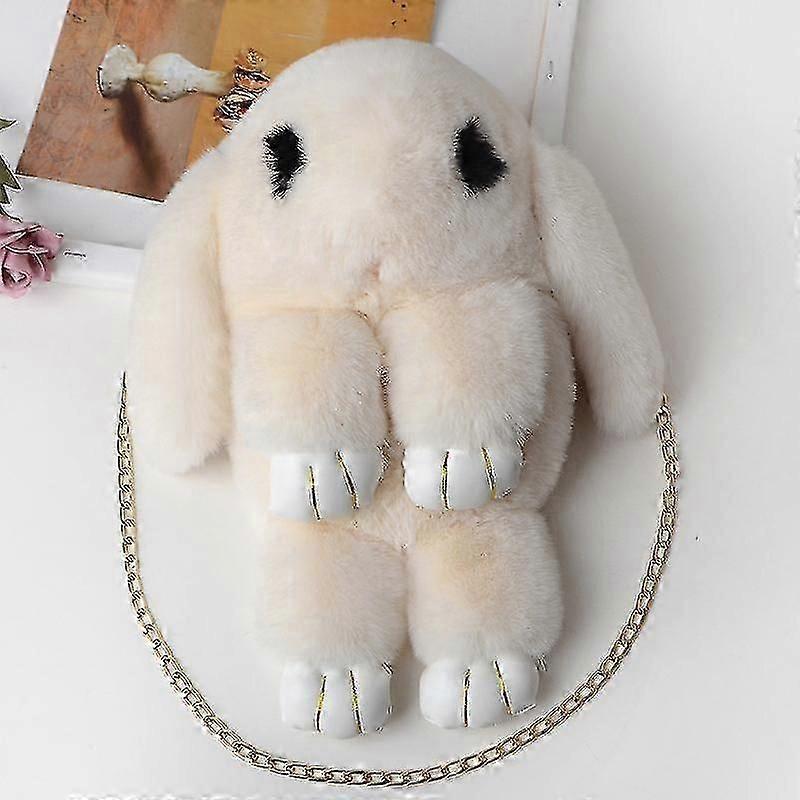 لطيف رقيق أرنب الفراء Pompoms سلسلة حقيبة النساء الكرتون أرنب حبال حقيبة رقيق الأرنب الكتف أفخم حقيبة ظهر فتاة هدايا عيد ميلاد