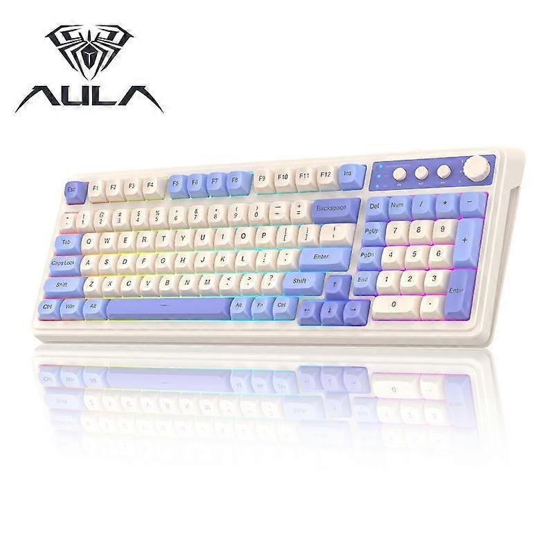 AULA S99 Key Keyboard, Tri-Mode Bluetooth/2.4GHz/USB-C Cute Creamy Gaming Keyboard with Number Pad RGB Backlit, Media Knob Custom Mechanical