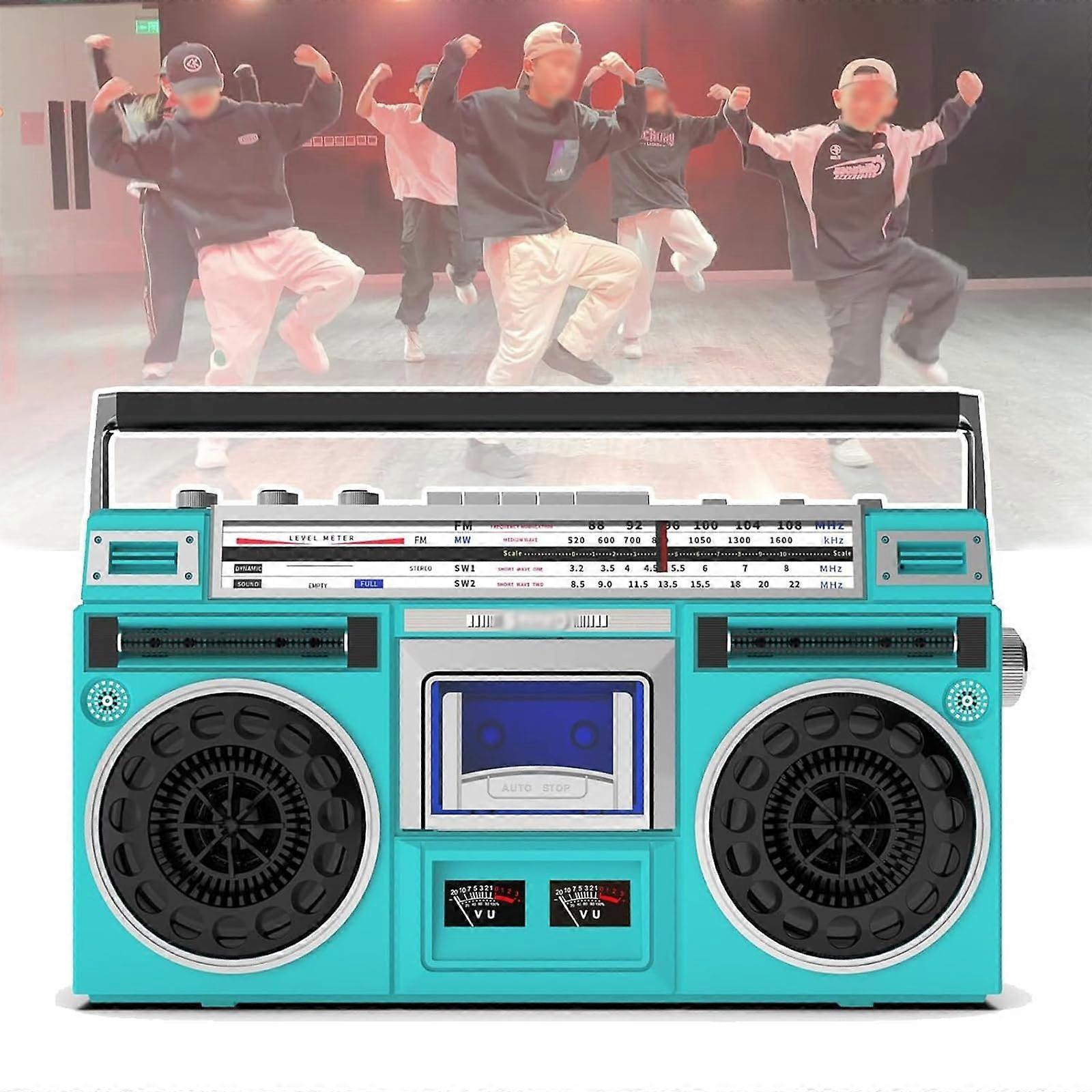 80s Style Portable Cassette Boombox CDTape Player AM/FM Radio Bluetooth USB Recording Cassette Recorder Headphone Jack